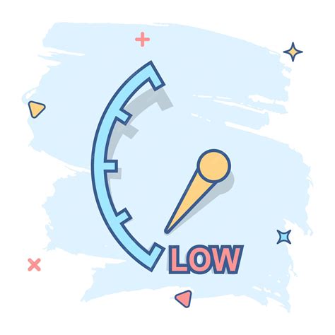 Cartoon low level icon in comic style speedometer tachometer sign ...