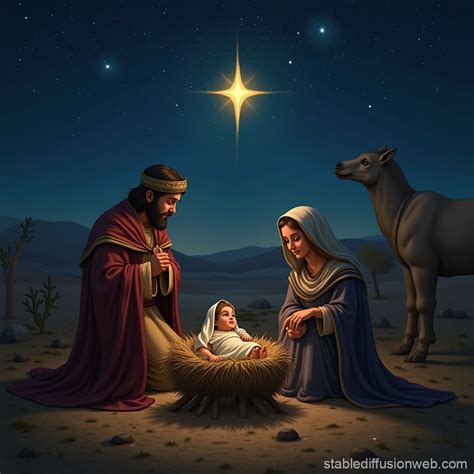 jesus in a manger and three wise men bowing down to him joseph and mary ...