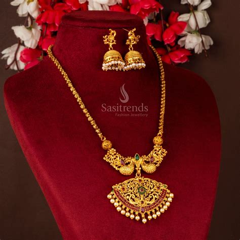 Elegant Classic Matt Gold Peacock Necklace Set for Traditional Attire ...