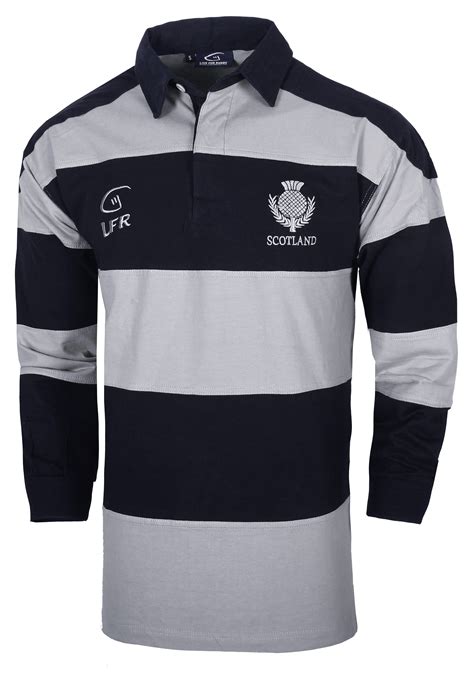 Men's Scotland Rugby Polo Shirt Long Sleeved Striped Cotton Pullover ...