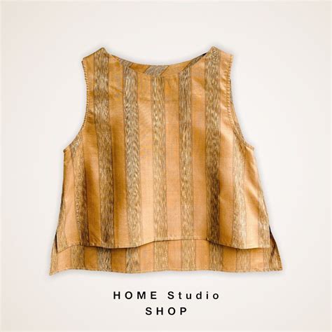 Silk cropped top 03: Caramel stripe | LINE SHOPPING