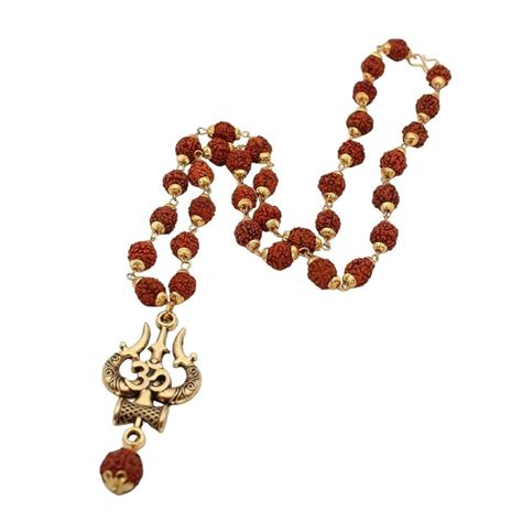 Sukhalaya Om Trishul Damru Rudraksha Mala - Gold Plated Brass ...