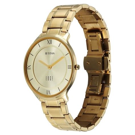Buy Online Titan Edge Gleam Quartz Analog Champagne Dial Golden ...