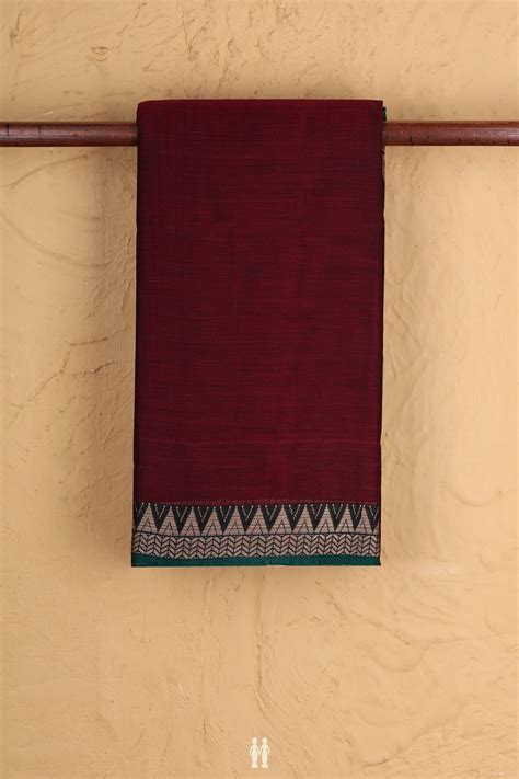 Narayanpet Cotton Saree In Burgundy Red With Contrast Border