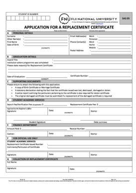 Fillable Online BAPPLICATIONb FOR REPLACEMENT CERTIFICATE - FNU Fax ...