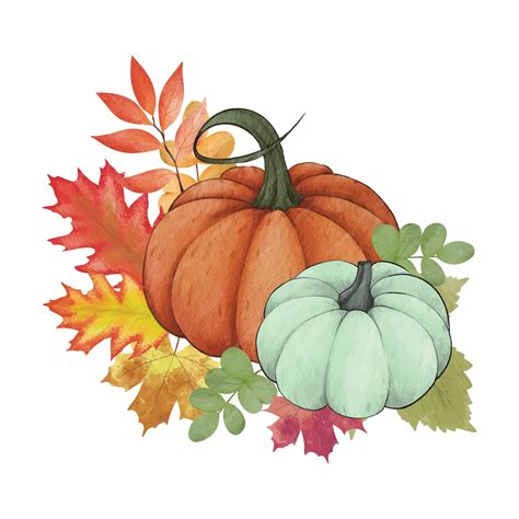 Premium Vector | Watercolor pumpkin composition leaves pumpkin. Clip ...