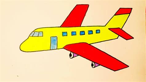 How to draw /step by step drawing of a aeroplane with colour for ...