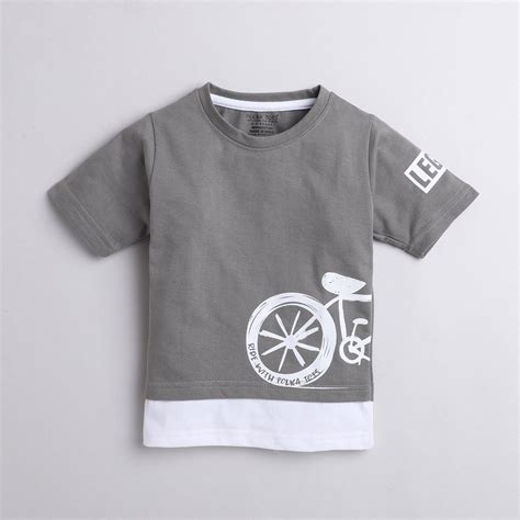 Polka Tots Half Sleeve Cycle Print Tshirt - Grey – PolkaTots.in