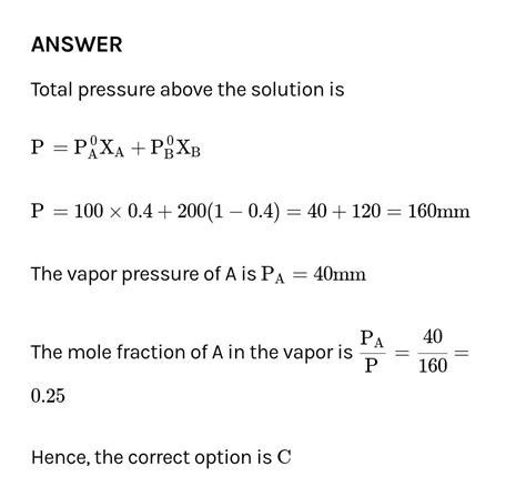 19 single correct 1ype aoult's law and vapour pressure mole fraction of ...