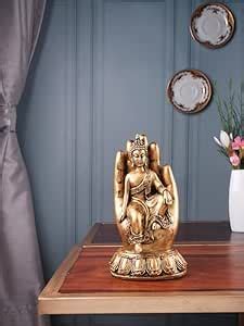 THE WHITE INK DECOR Gold Toned Buddha Sitting on Palm Figurine : Amazon ...