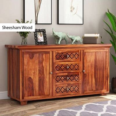 Solid Sheesham Wood Sideboard Storage Cabinets with 4 Drawers & 2 ...