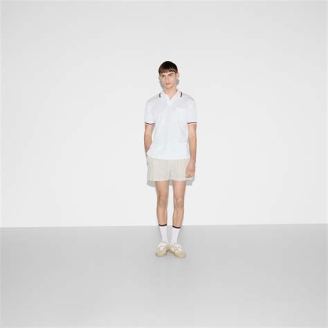 Cotton polo shirt with embroidery in off white | GUCCI® US