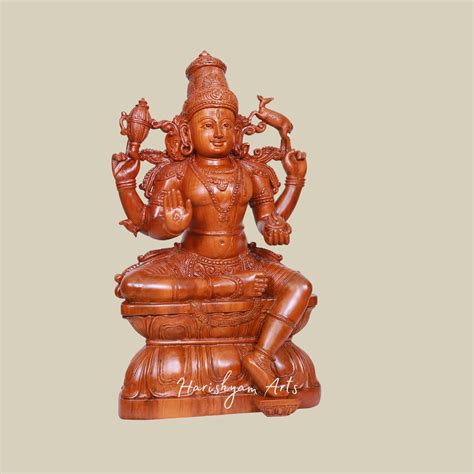 23" Wooden Blessing Lord Shiva Statue Handmade Mahadev Idol for Temple