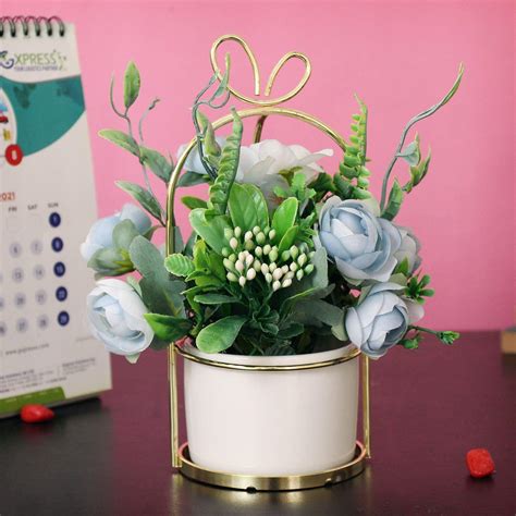 Buy TIED RIBBONS Artificial Rose Flowers with Pot and Stand Decorative ...