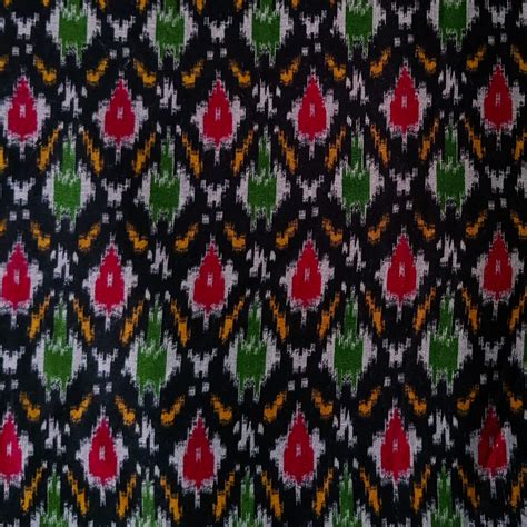 Pure Cotton Black With Ikkat Screen Print Fabric – Sanskruti