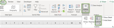 Image result for Subtotal Feature Excel