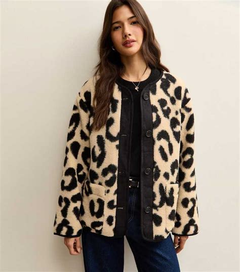 Cream Leopard Print Borg Textured Jacket | New Look