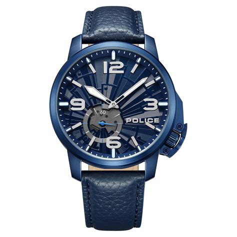 Buy Online Police Quartz Analog Blue Dial Blue Leather Strap Watch For ...