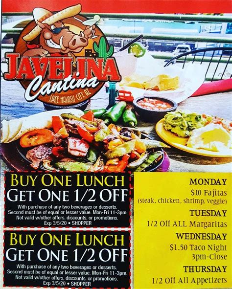 Javelina Cantina menu in Lake Havasu City, Arizona, USA