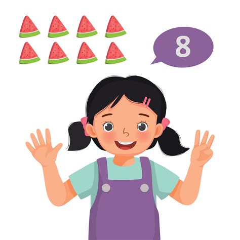 Cute little girl counting with finger showing number eight with hand ...