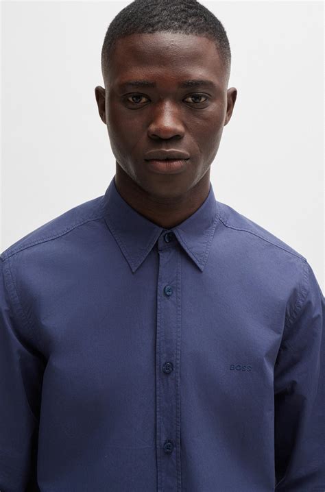 BOSS - Regular-fit shirt in cotton poplin - Dark Blue