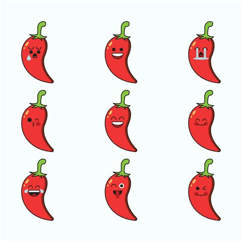 vegetable emoticon vector icon set. Cute emoji chili pepper with face ...