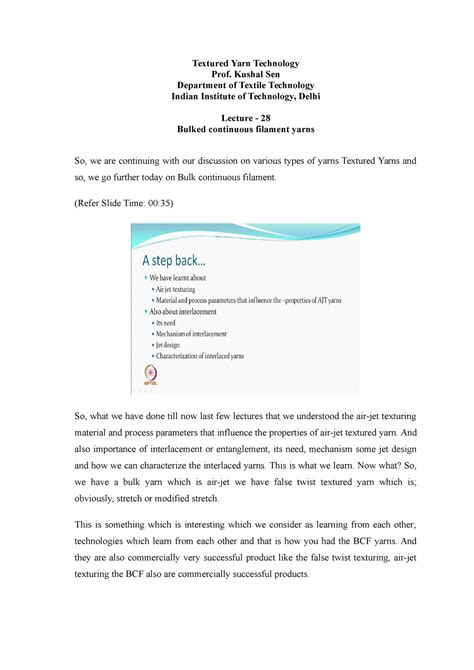 BCF yarn - Helpful - Textured Yarn Technology Prof. Kushal Sen ...