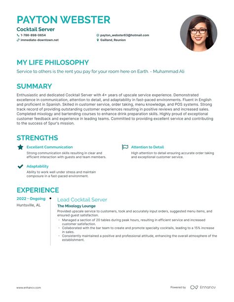 Cocktail Server Resume