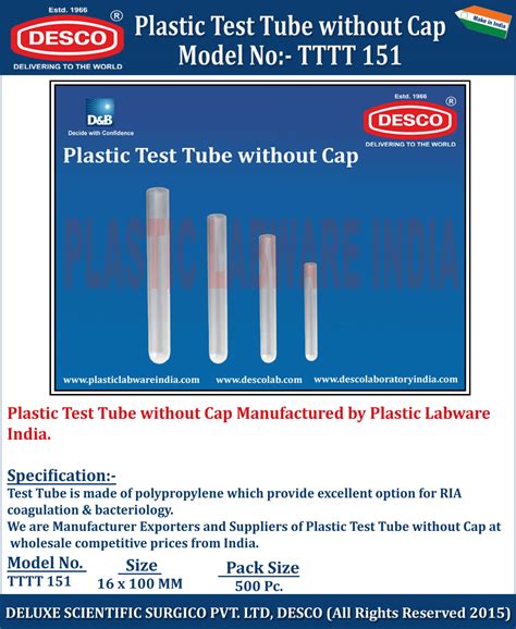 Plastic Test Tube without Cap Manufacturer, Exporter and Supplier India