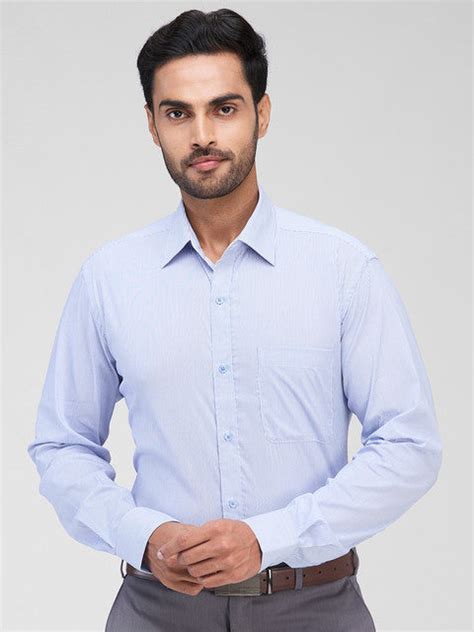 Raymond Men Blue Stripe Slim Fit Cotton Blend Formal Shirts – MyRaymond