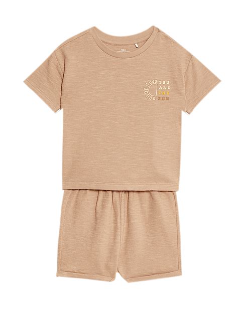 Buy 2pc Pure Cotton Sun Oversized T-Shirt Set (0-3 Yrs) at Marks & Spencer