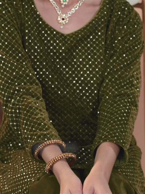Buy Green Embroidered Velvet Straight Suit With Dupatta Online at Rs ...