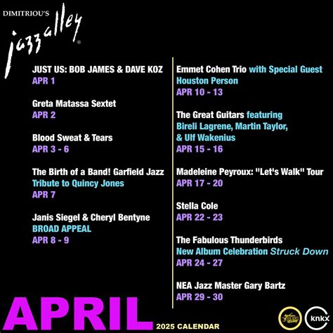 Dimitriou's Jazz Alley - April at Dimitriou's Jazz Alley is set to be ...