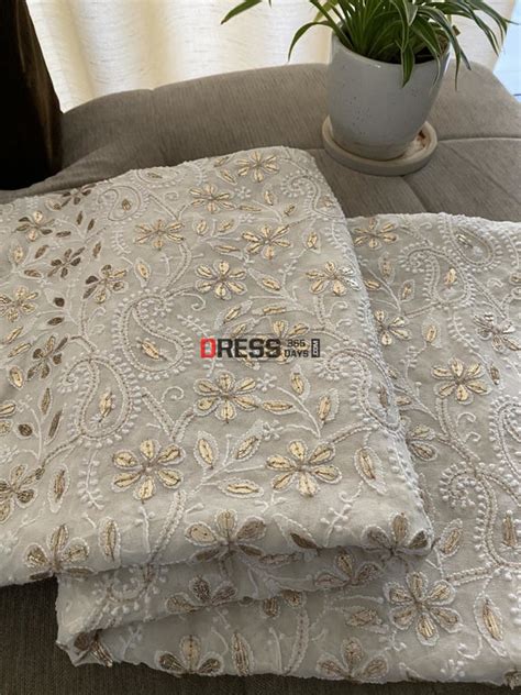 Ivory White Lucknowi Chikankari Gota Patti Dupatta – Dress365days