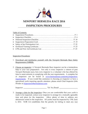 Fillable Online NEWPORT BERMUDA RACE 2014 INSPECTION PROCEDURES Fax ...