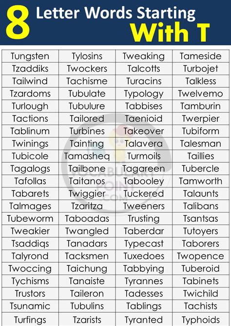 8 Letter Words Starting with T - Vocabulary Point