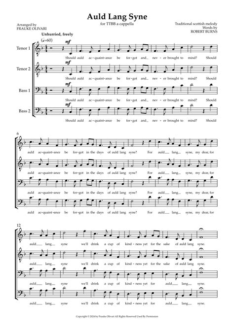 Auld Lang Syne (arr. Frauke Olivari) by Lyrics by Robert Burns ...