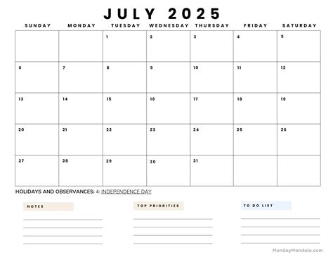 Downloadable Calendar July 2025 Template For Easy Planning