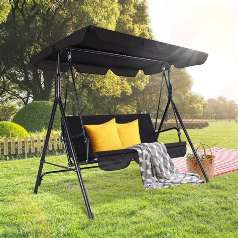 3-Seats Outdoor Patio Swing Chairs with Adjustable Tilt Canopy ...
