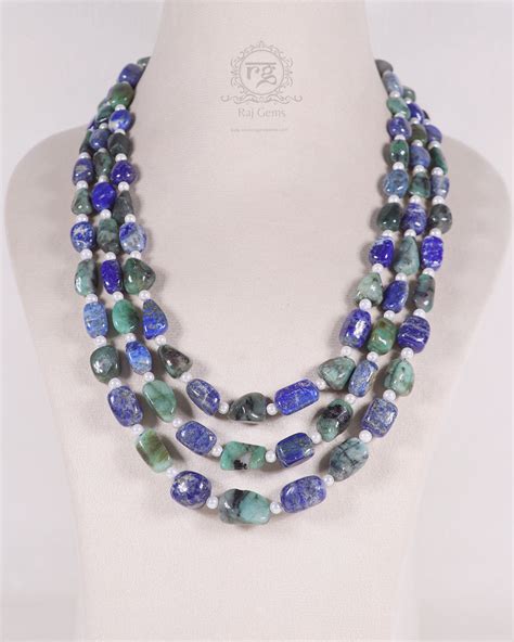 Natural Lapis Lazulli & Emerald Gemstone Beads Necklace Jewelry – Raj Gems