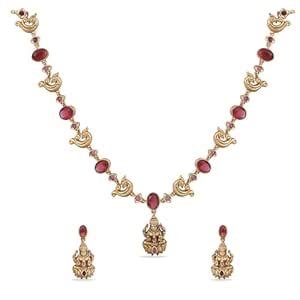 Buy TARINIKA Gold-Plated Temple Theme Short Necklace Set for Women ...