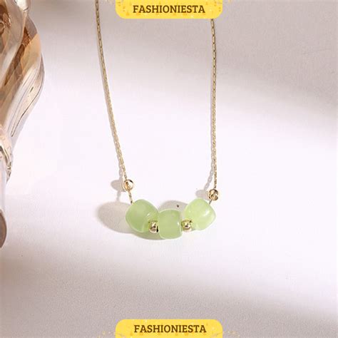 Jual Kalung Manik Giok Hijau Elegan Anti Karat Jade Green Bead Necklace ...