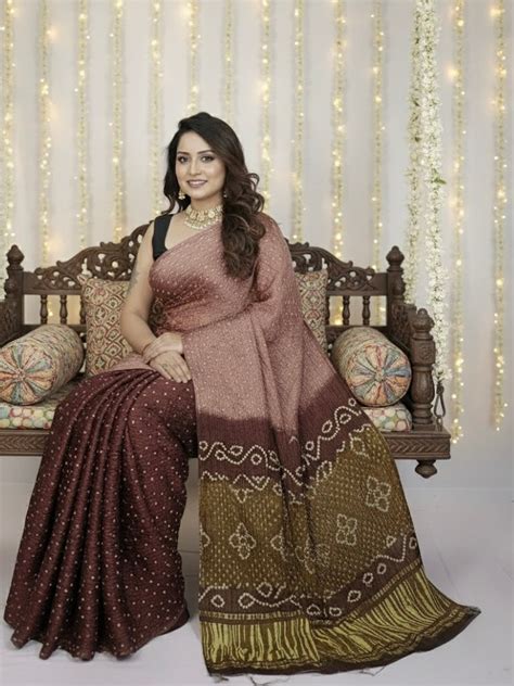 Rani – Pure Modal Silk Double Color Bandhini Saree with Tissue Pallu ...