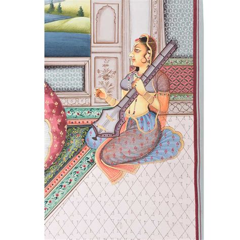 Handmade Canvas Painting of Mughal Emperor In Open Terrace Harem Court