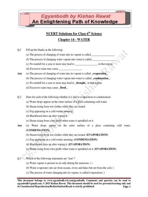 Class 6 Science Water Chapter PDF 的图像结果