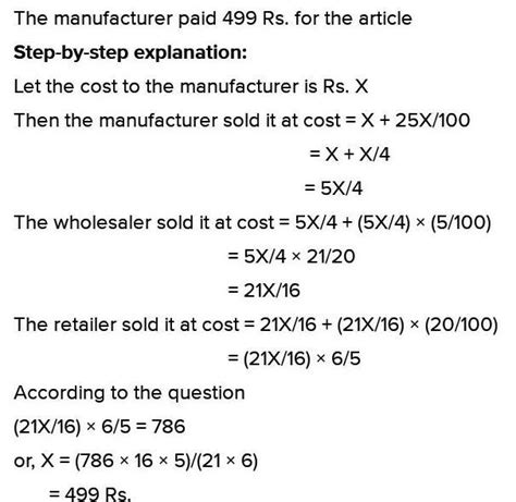a manufacturer sells article to a wholesaler dealer at 25% gain. the ...
