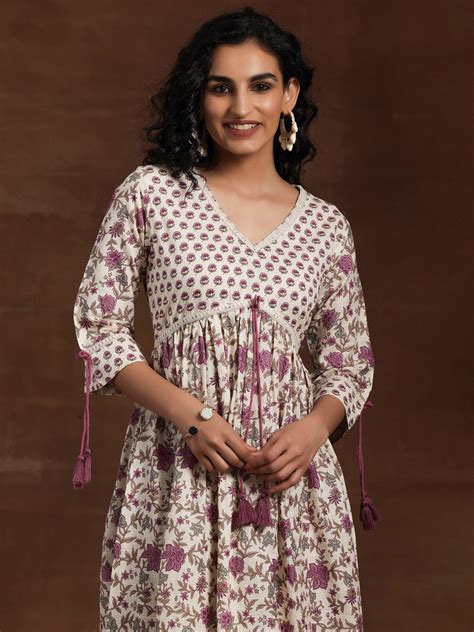 Buy Off White Printed Cotton Fit and Flare Dress Online at Rs.919 | Libas