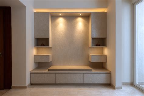 Compact Pooja Room Design With Storage Unit