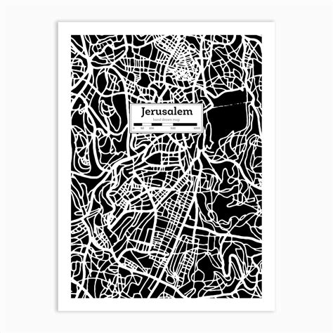 Jerusalem City Map, Israel — Hand-drawn map, vector black map Art Print ...