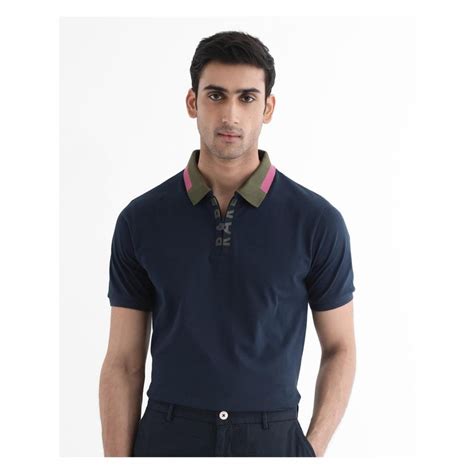 Buy Rare Rabbit Rique Navy Blue Plain Regular Fit Polo T-Shirt Online